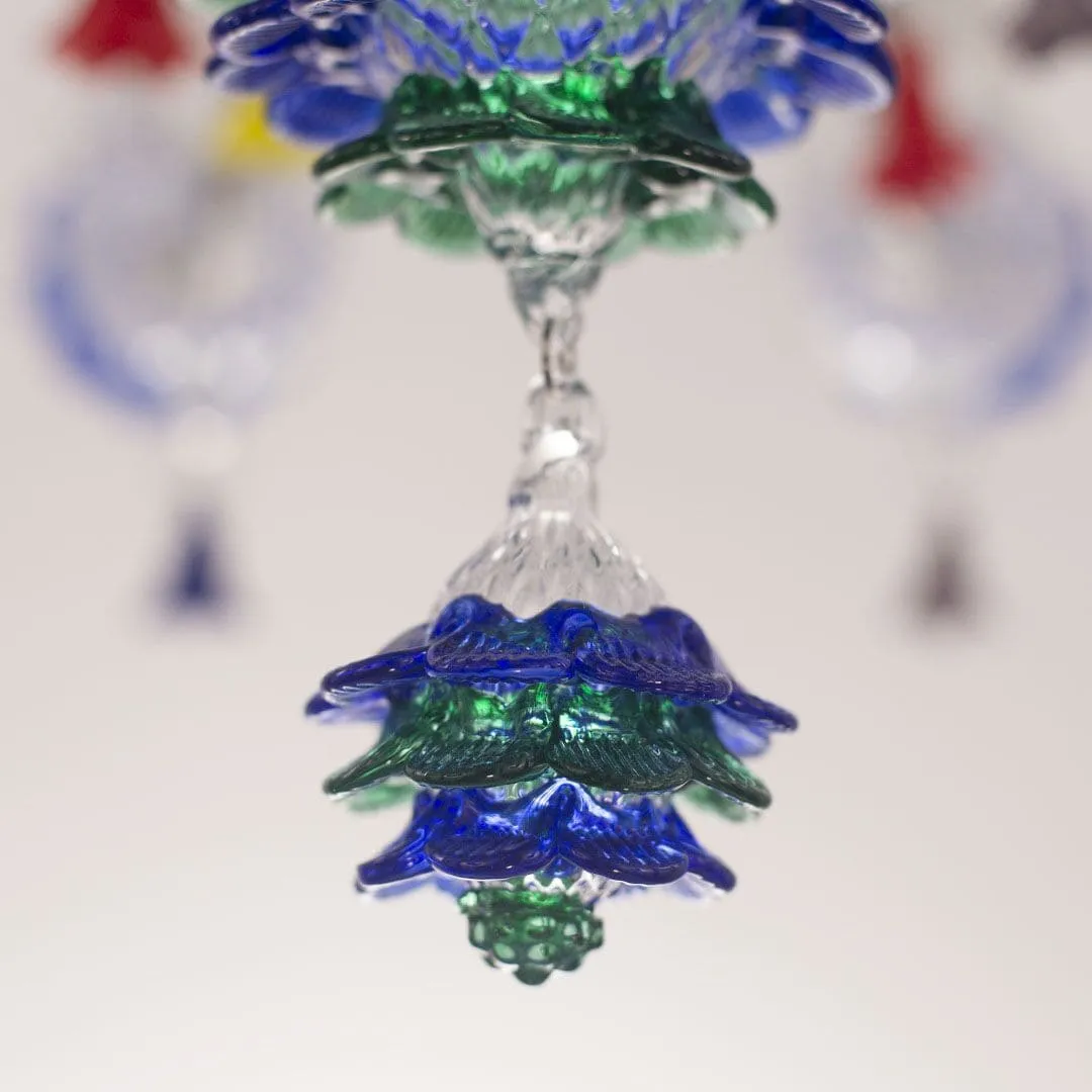 12 Light Rezzonico Chandelier with Blue Trim and Floral Details