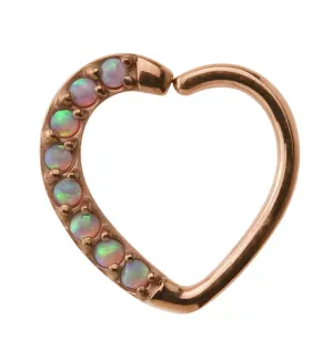16G Rose Gold PVD Pink Opalite Annealed Heart Daith - Cartilage Ring