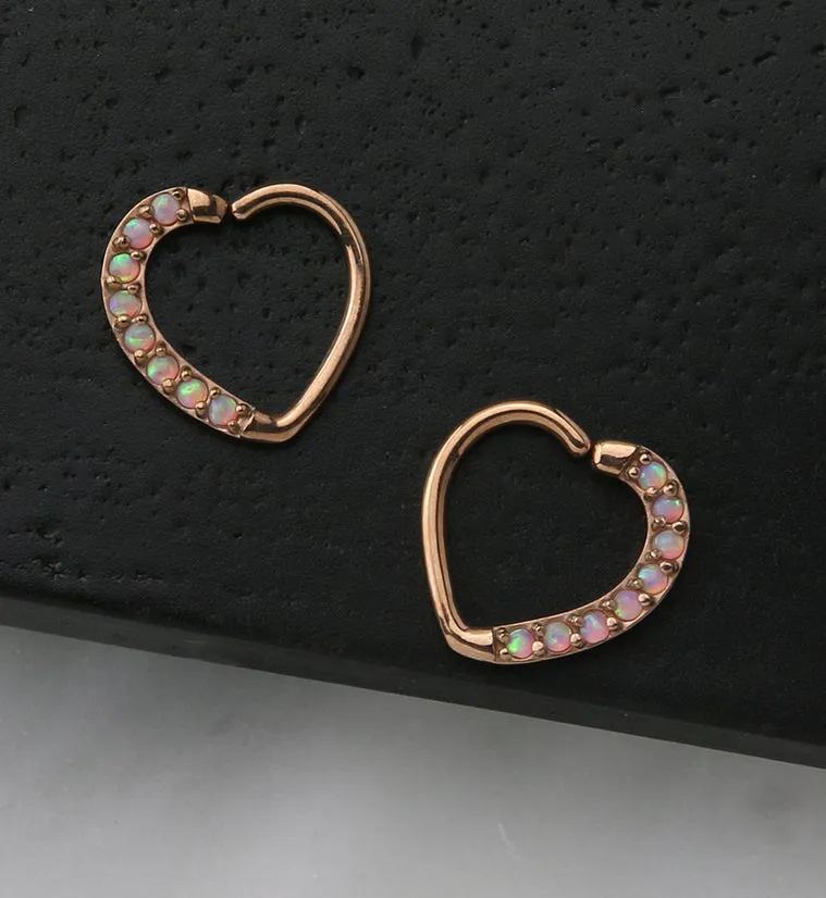 16G Rose Gold PVD Pink Opalite Annealed Heart Daith - Cartilage Ring