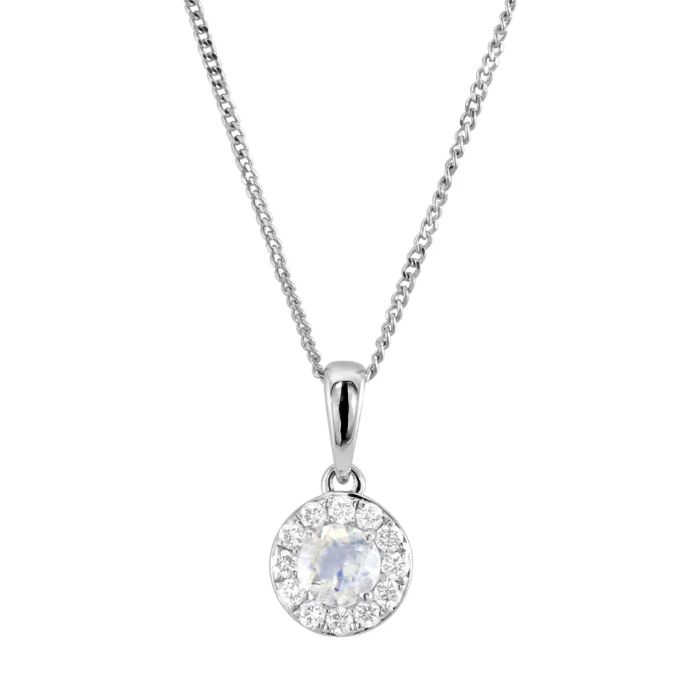 18ct White Gold 0.23ct Moonstone And 0.13ct Diamond Cluster Pendant Only