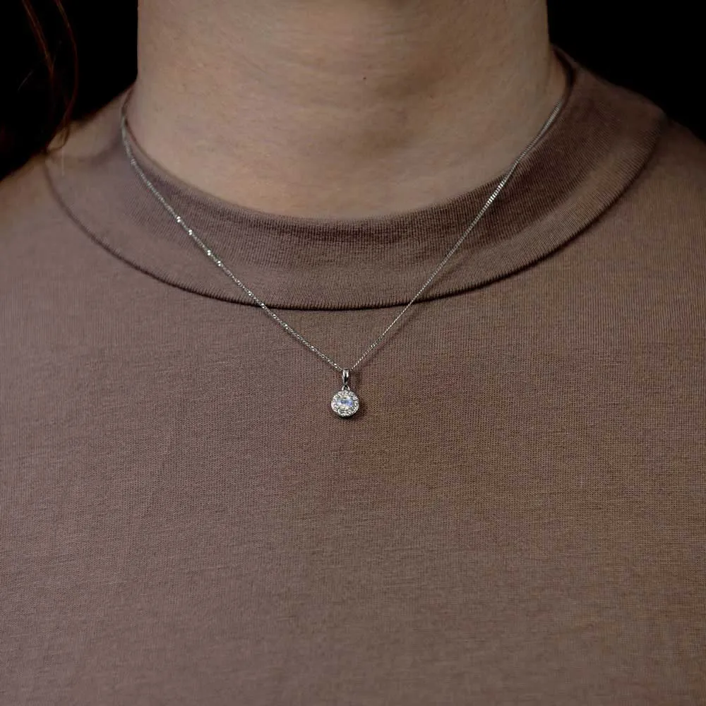 18ct White Gold 0.23ct Moonstone And 0.13ct Diamond Cluster Pendant Only