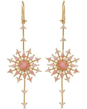 18k Yellow Gold Pink Opal Galaxy Diamond Earrings
