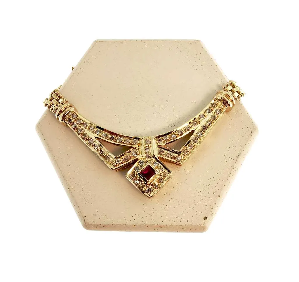 18kt yellow gold ruby and diamond necklace