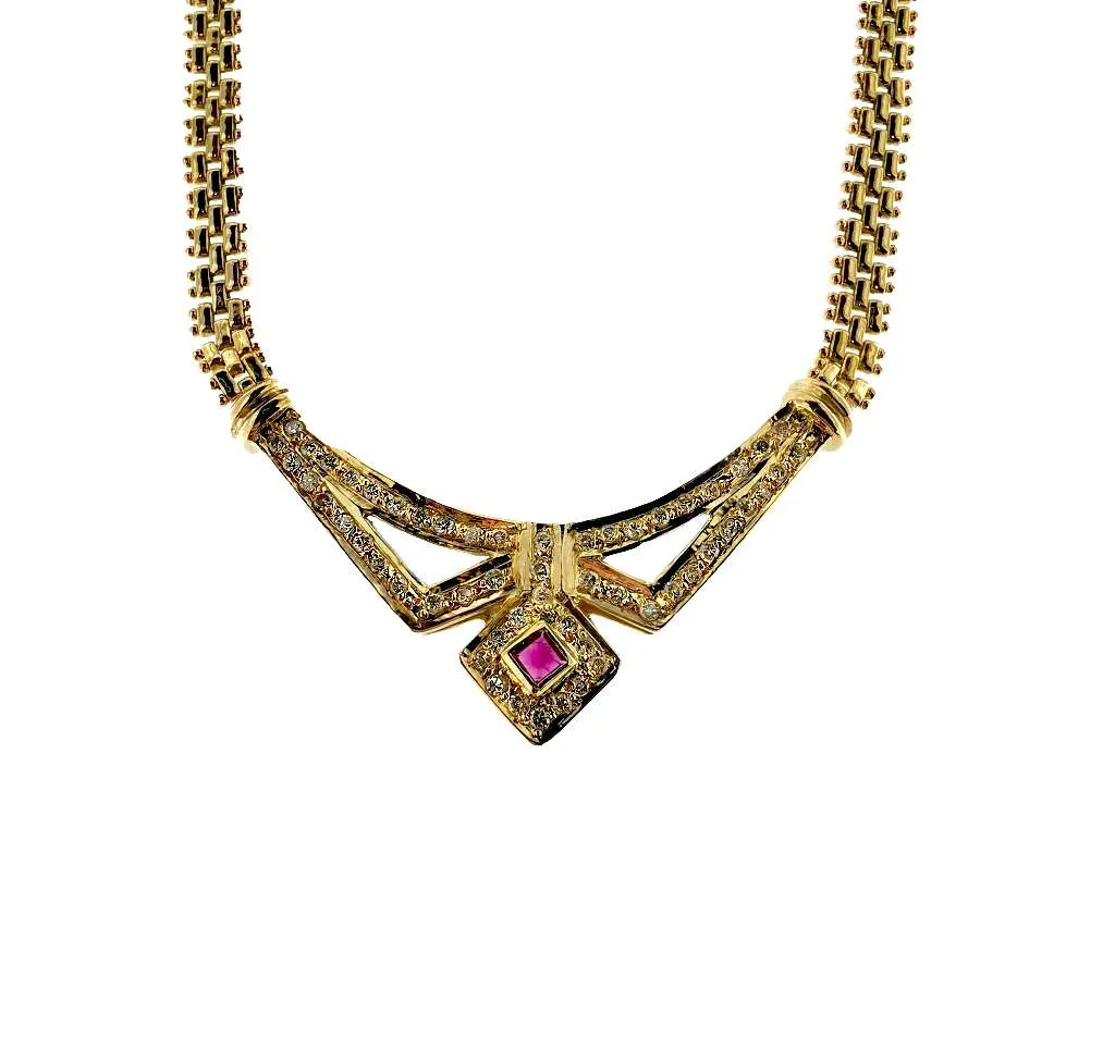 18kt yellow gold ruby and diamond necklace