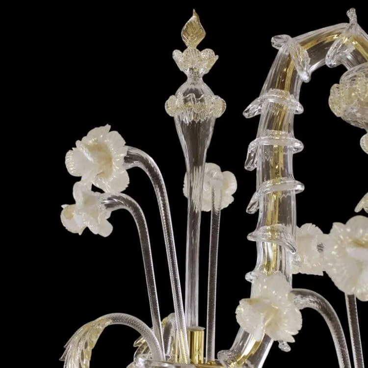 6 Light Rezzonico Style Murano Glass Chandelier with Gold Details