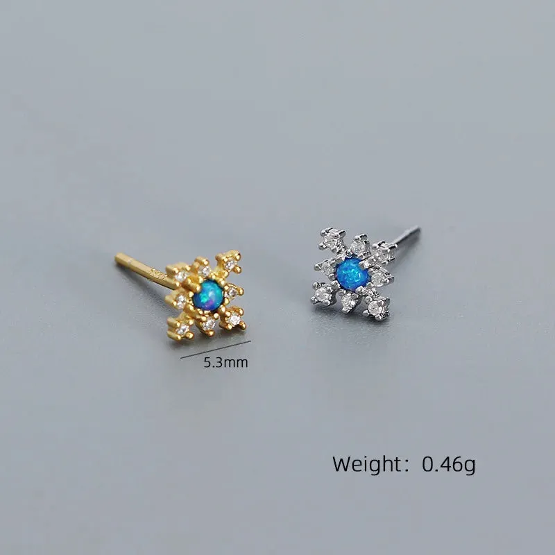 925 Sterling Silver Stud Earrings Charm Jewelry - Mini Opal Flower - YH0437