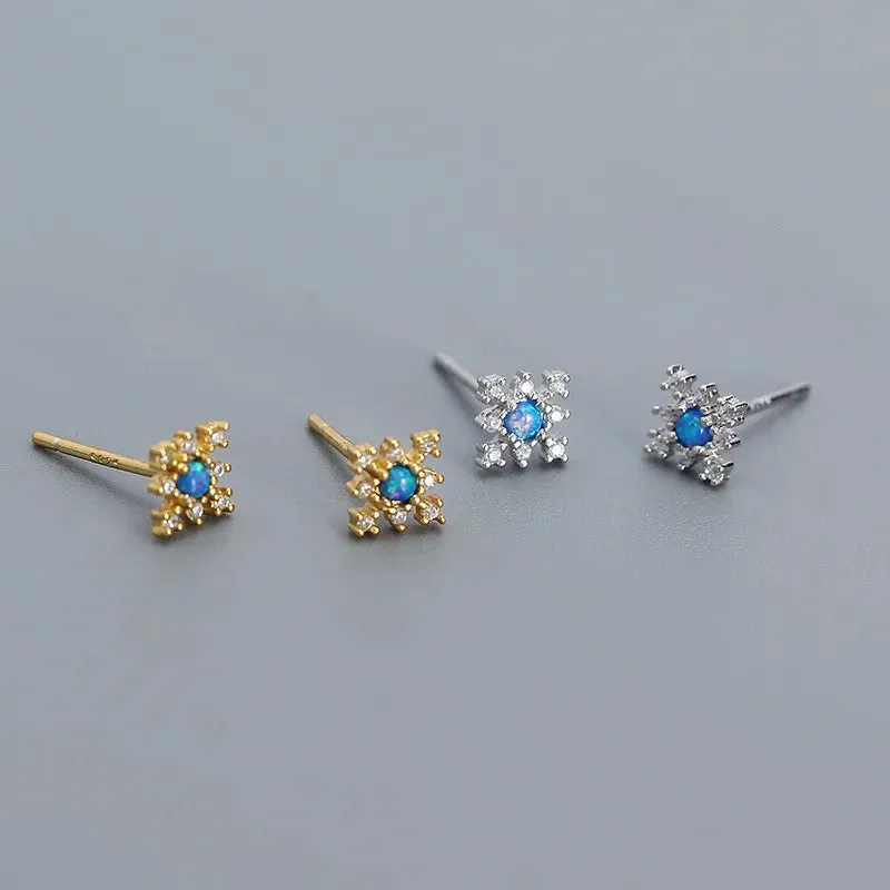 925 Sterling Silver Stud Earrings Charm Jewelry - Mini Opal Flower - YH0437