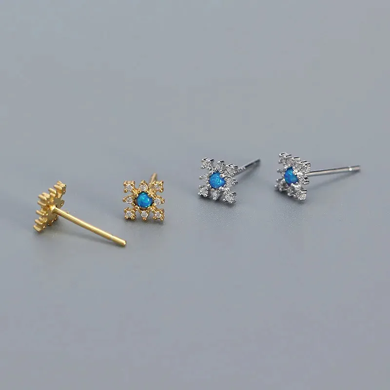925 Sterling Silver Stud Earrings Charm Jewelry - Mini Opal Flower - YH0437