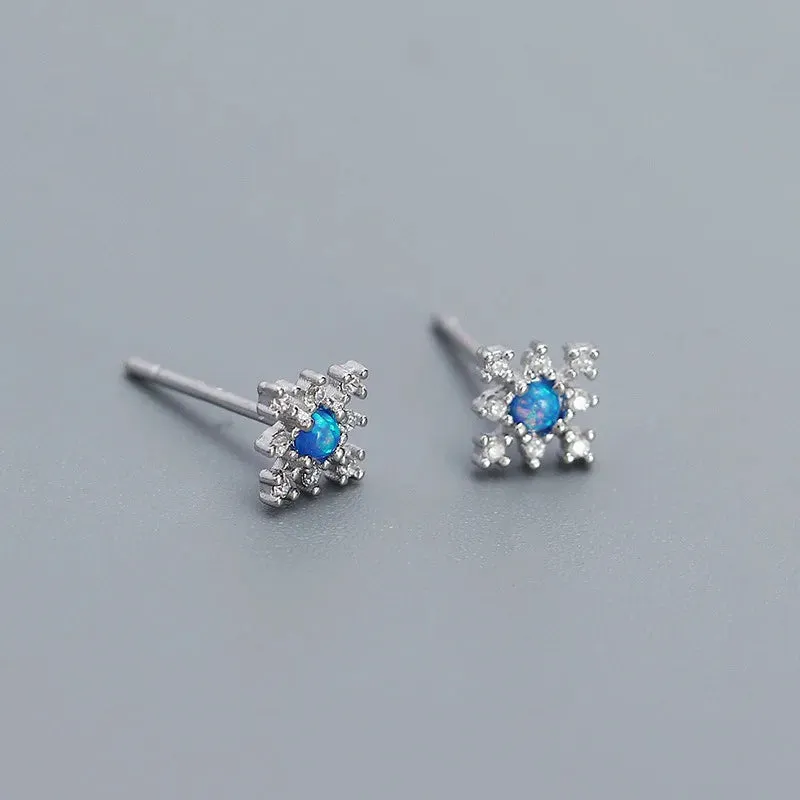 925 Sterling Silver Stud Earrings Charm Jewelry - Mini Opal Flower - YH0437