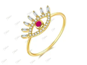 Baguette Diamond Evil eye Ruby Ring