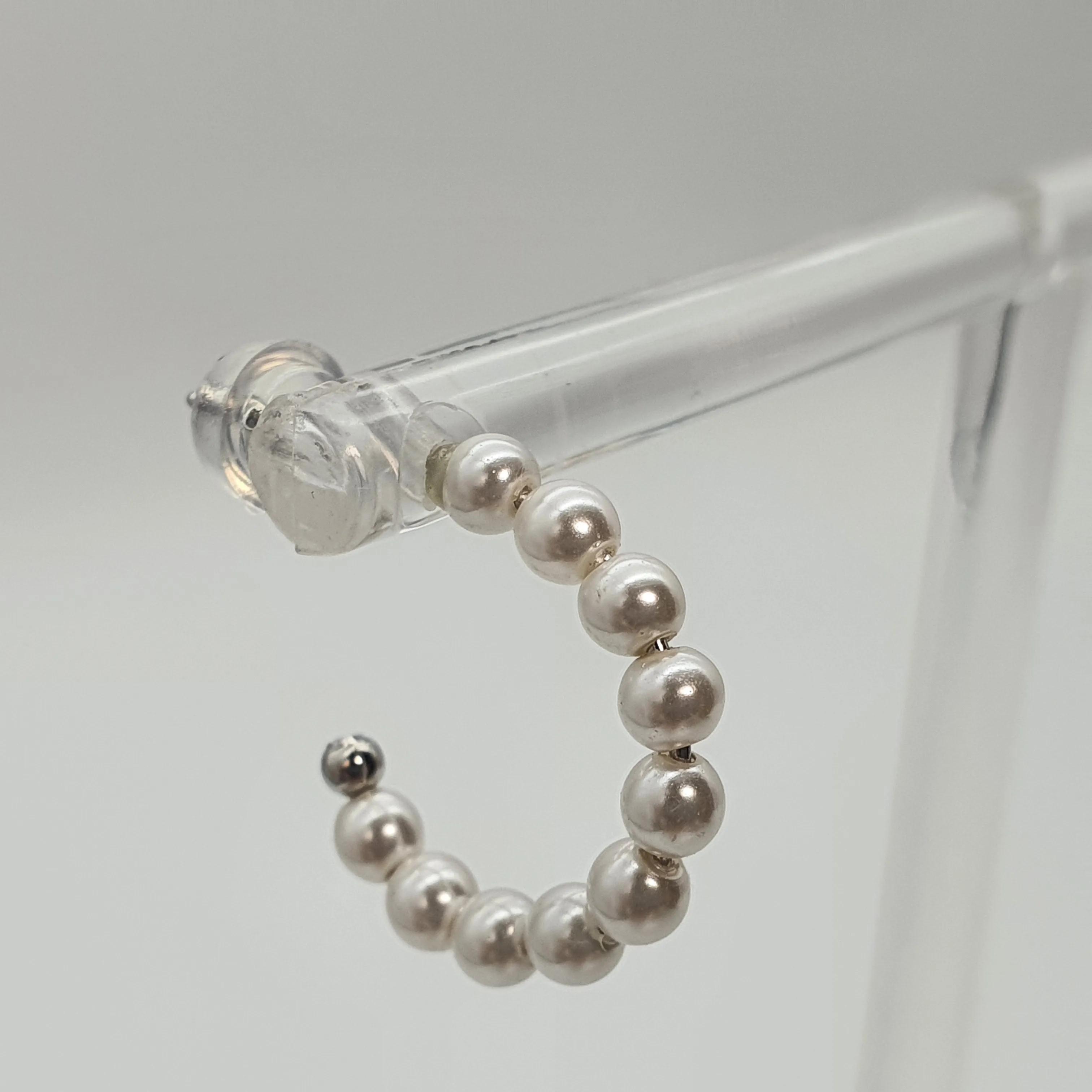 Bead Pearl Hoops Earrings, Sterling Silver
