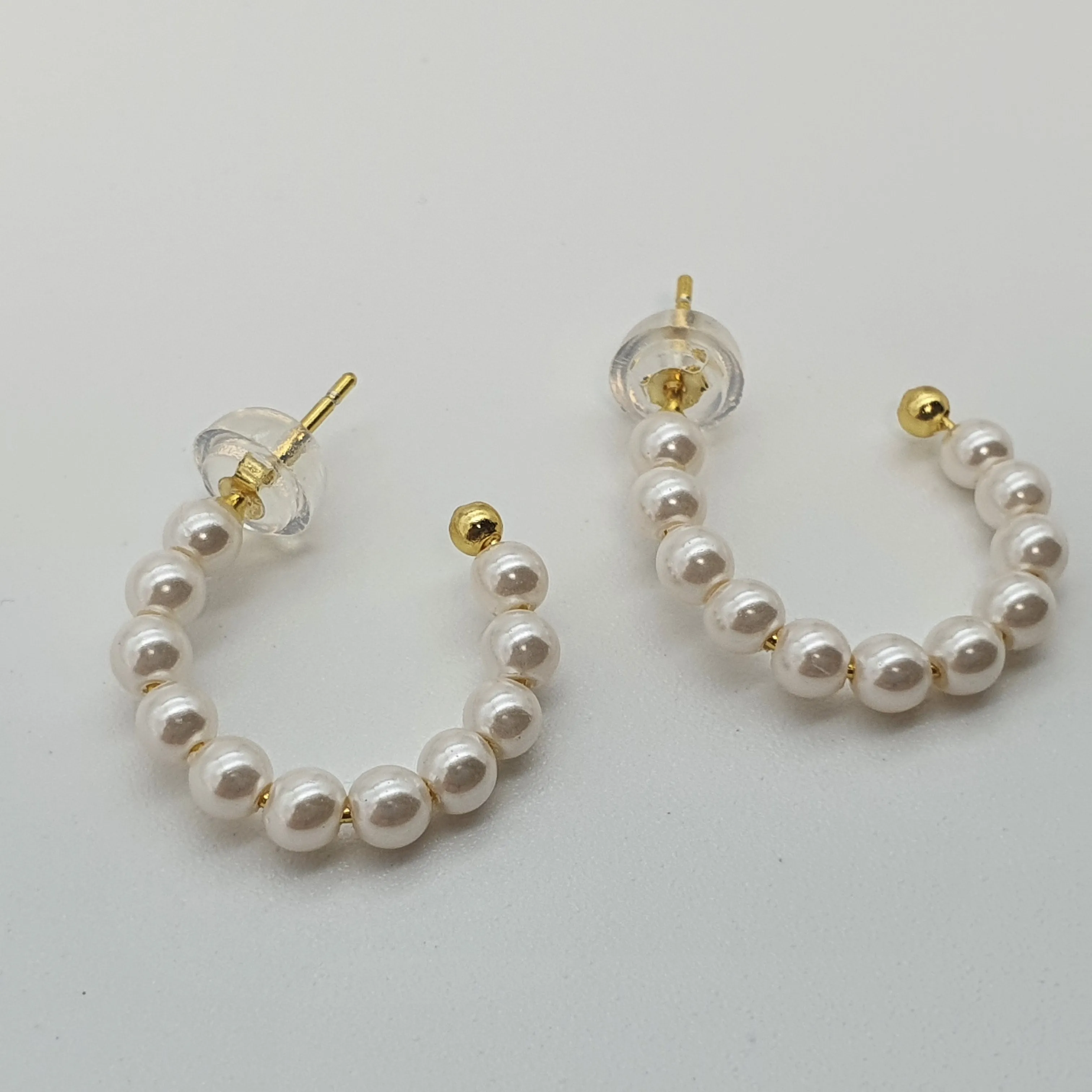 Bead Pearl Hoops Earrings, Sterling Silver