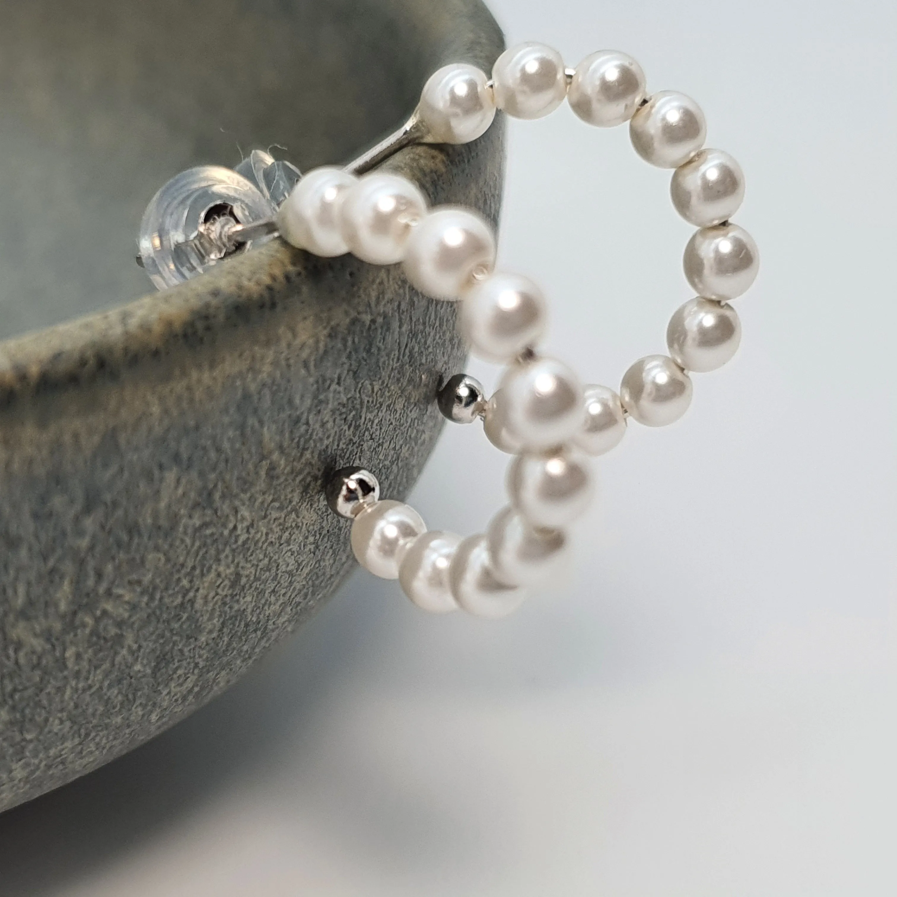 Bead Pearl Hoops Earrings, Sterling Silver
