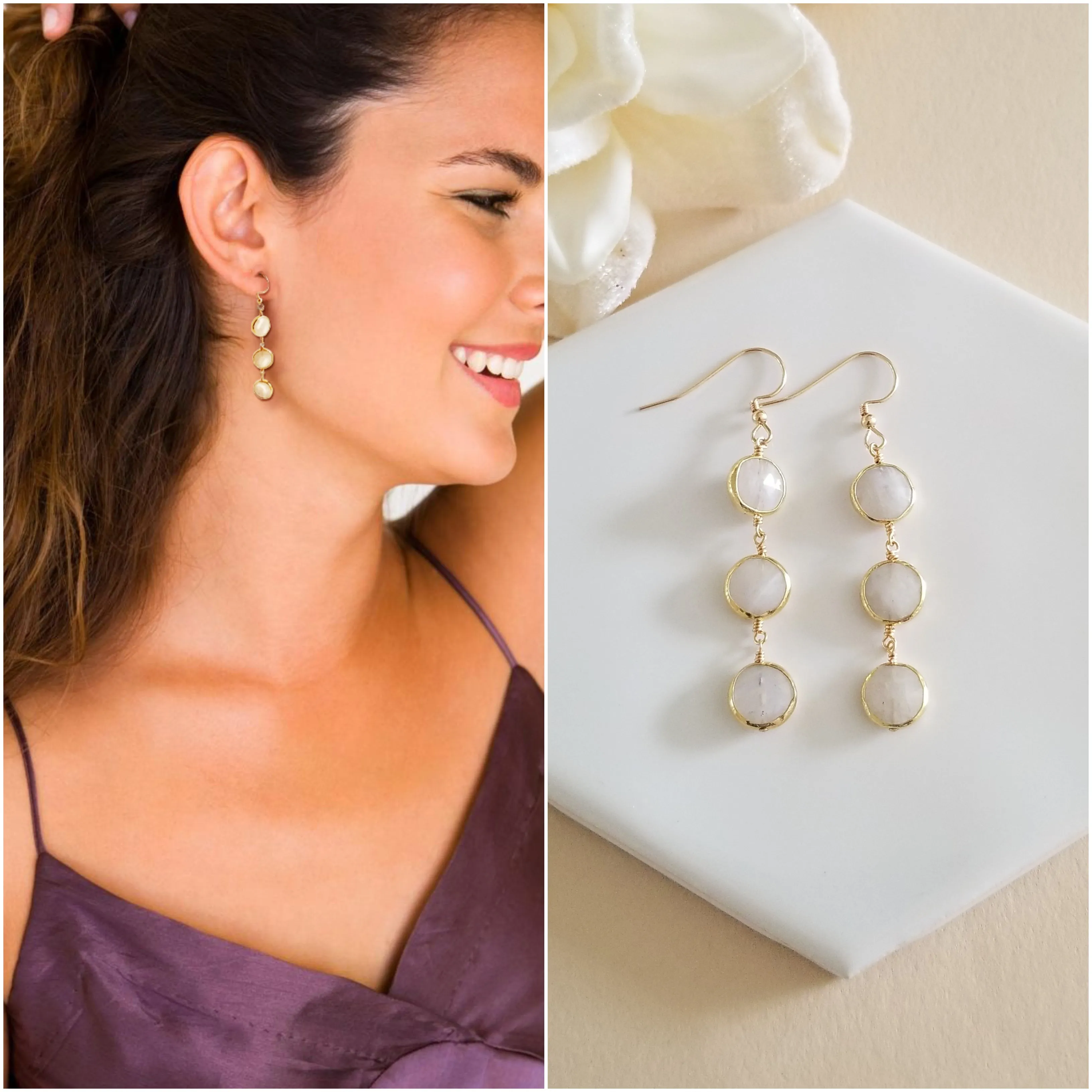 Bridesmaid Earrings, Long Moonstone Earrings, Bridesmaid Gifts