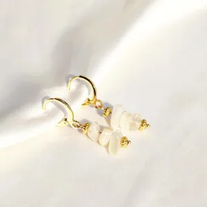 CLIP ON LILY MOONSTONE HUGGIE EARRINGS IN 18K GOLD