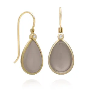 Color Collection 14KT YG Tear Drop Gray Moonstone & Diamonds dangle Earrings