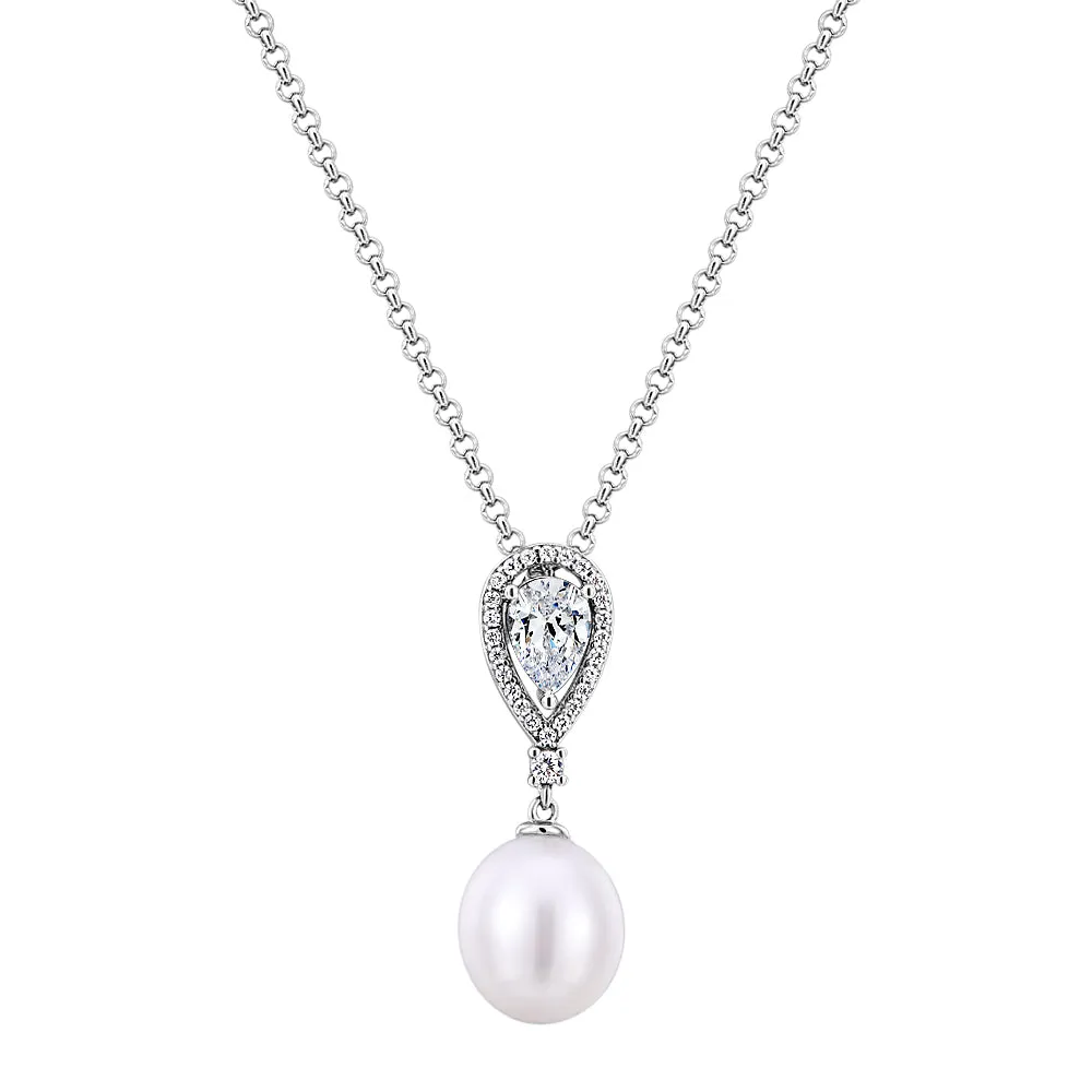 Cultured freshwater pearl drop necklace in sterling silver