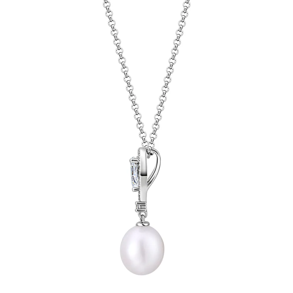Cultured freshwater pearl drop necklace in sterling silver