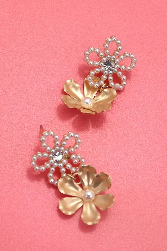 Double Flowers Pearl Earrings