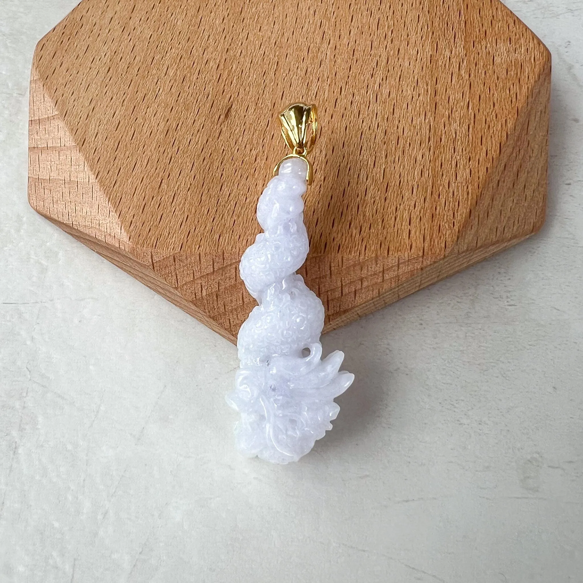 Dragon's Embrace Pendant with 18K Gold, Style 3, Light Purple Jadeite Jade Dragon Hand Carved Pendant, ROS-0424-1730440018