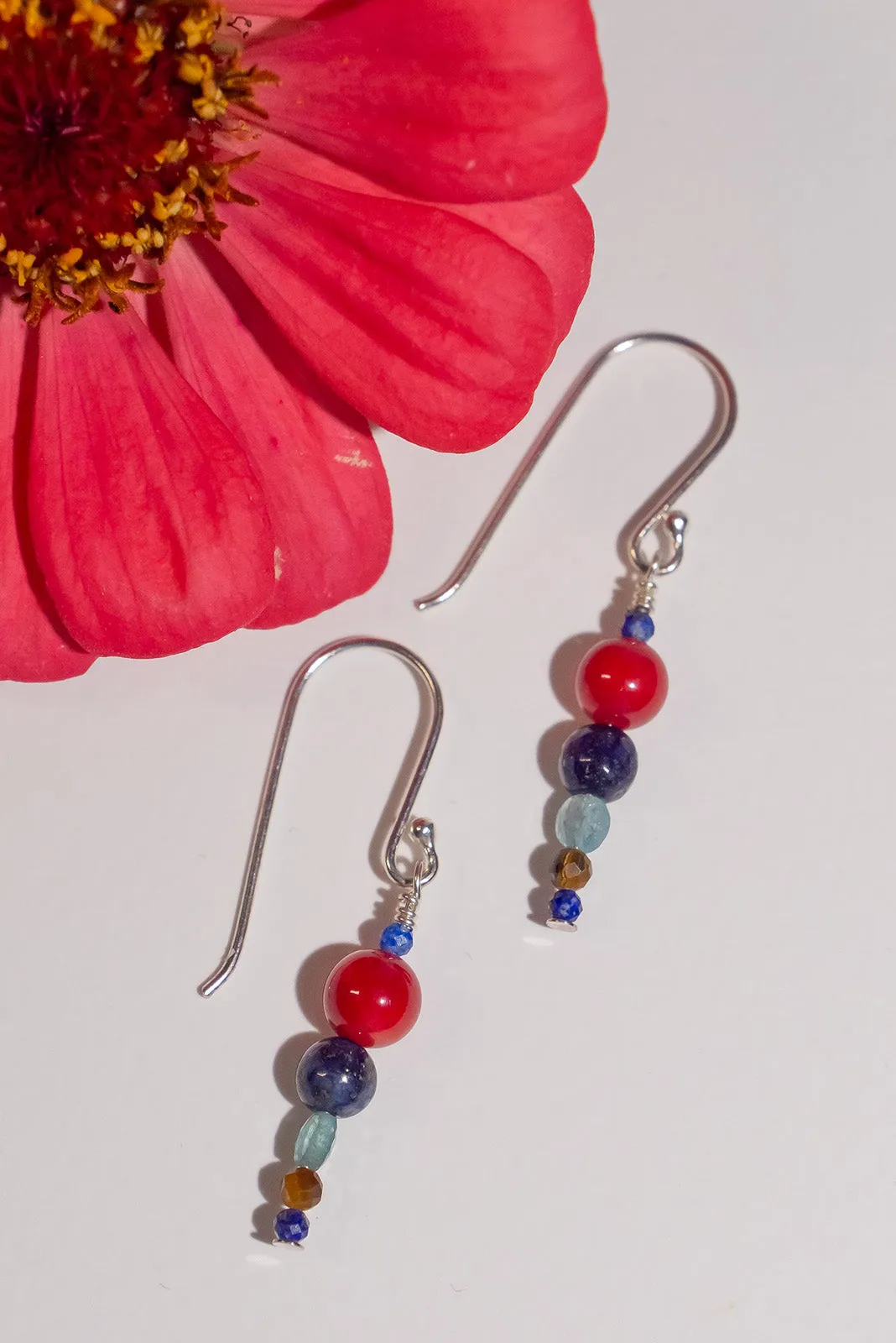 Earrings Gemstone Coral & Lapis Tower