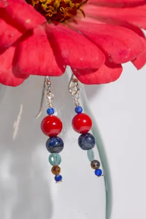 Earrings Gemstone Coral & Lapis Tower
