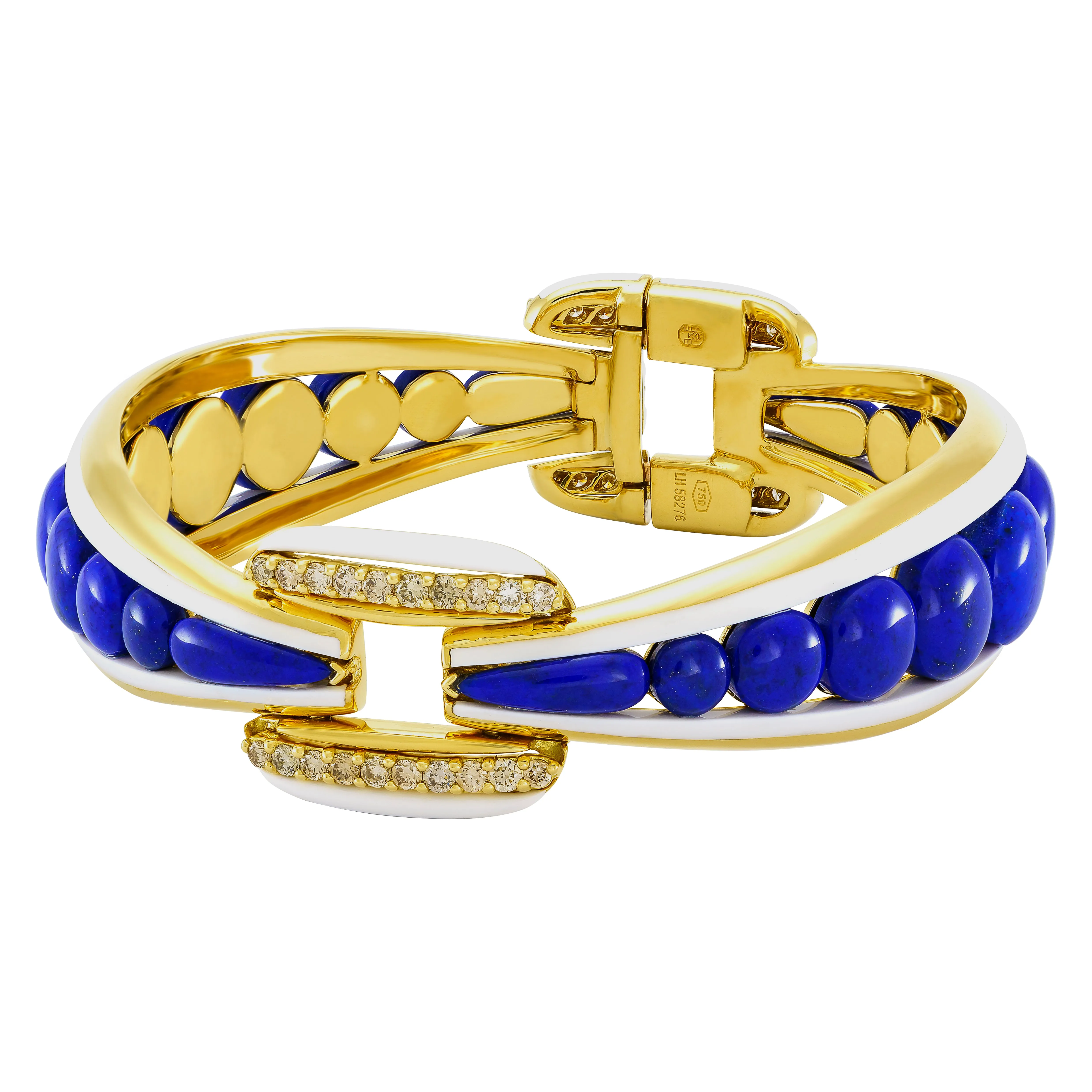 Etho Maria Lapis & Brown Diamond Hand-Carved Ceramic Cabouchon Bangle Bracelet
