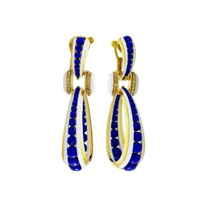Etho Maria Lapis & Brown Diamond Hand-Carved Ceramic Cabouchon Drop Earrings