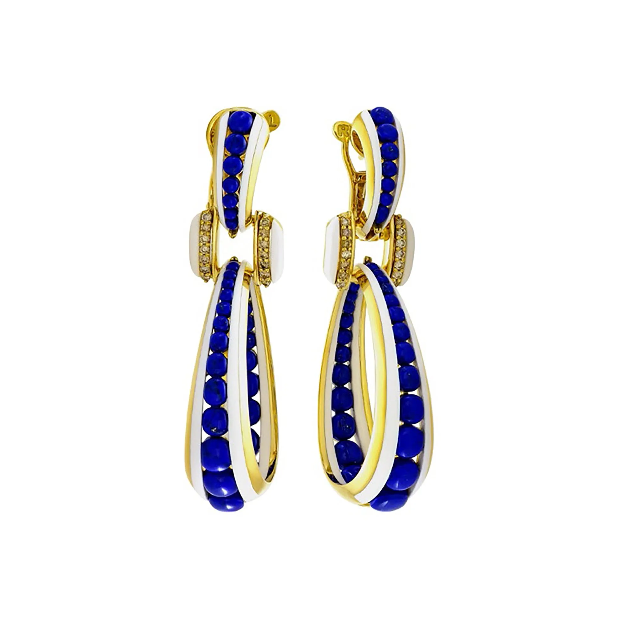 Etho Maria Lapis & Brown Diamond Hand-Carved Ceramic Cabouchon Drop Earrings