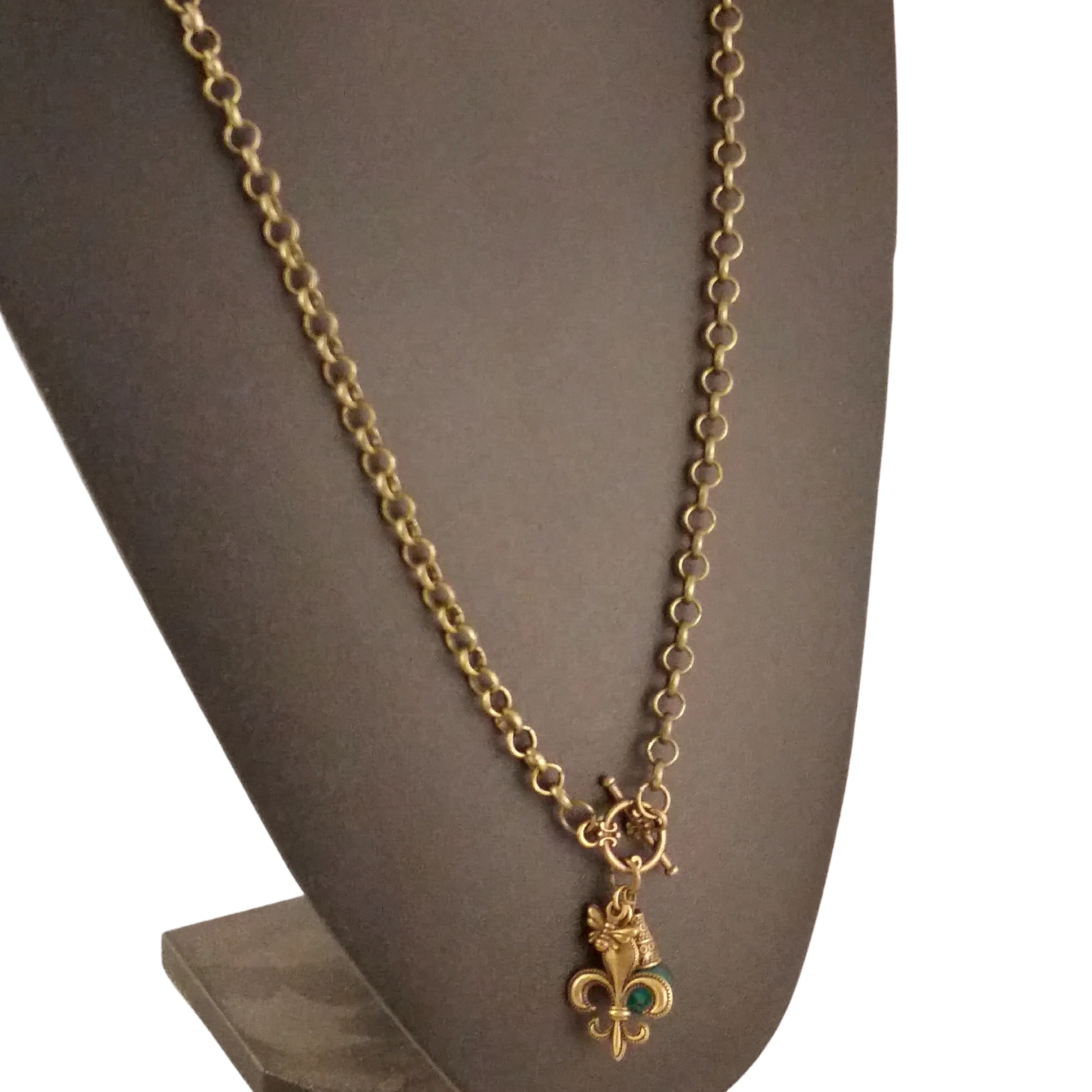 Fleur De Lys Necklace Bronze Bee Teal Agate