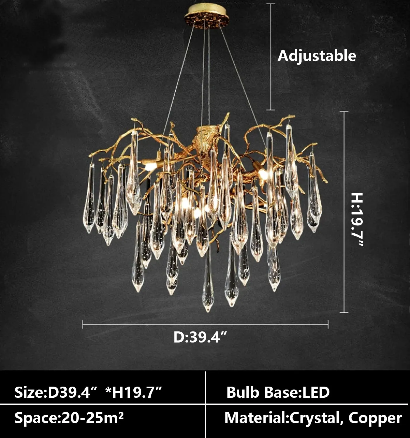 French Style Living Room Branch Crystal Drops Chandelier Modern Copper Gold Finish Dining Room Ceiling Lighting Fixture