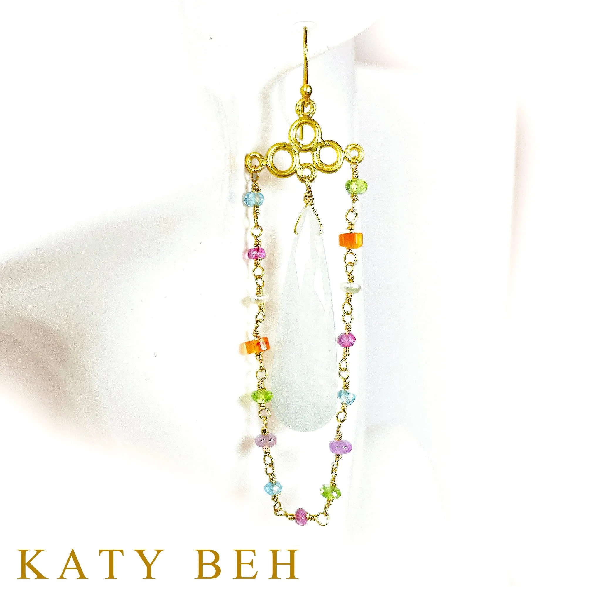 Gabby Fancy Gemstone Mix and White Moonstone Earrings