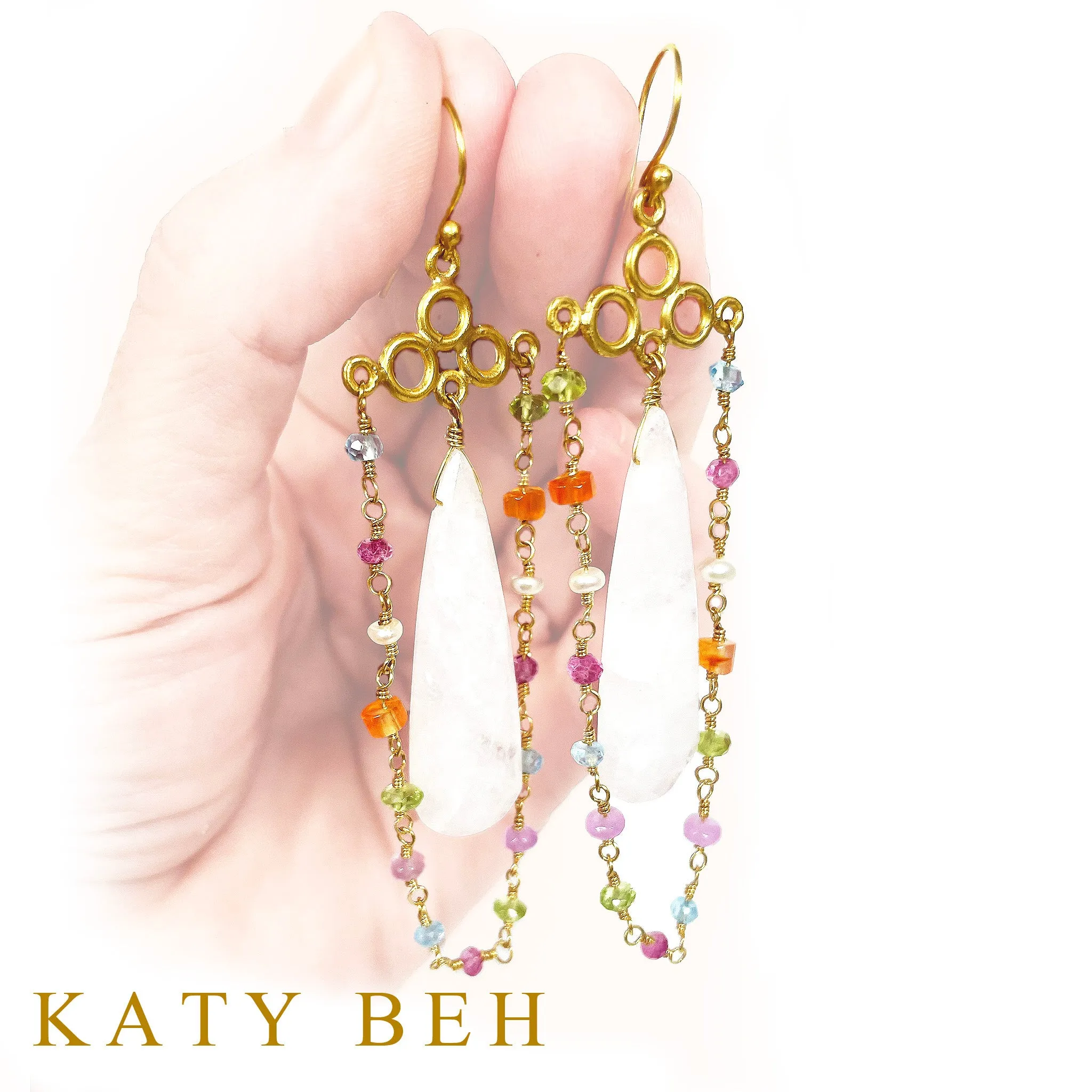Gabby Fancy Gemstone Mix and White Moonstone Earrings