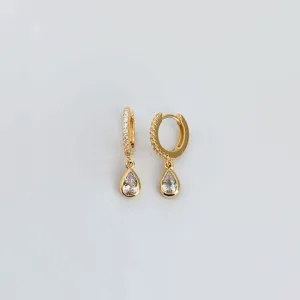 Gammie CZ Gold Tear Drop Huggy Earring