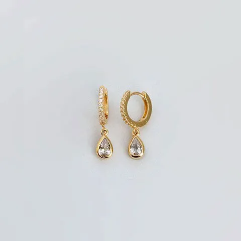 Gammie CZ Gold Tear Drop Huggy Earring