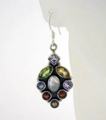 Garnet Peridot Multi-Gemstone Sterling Silver Earrings