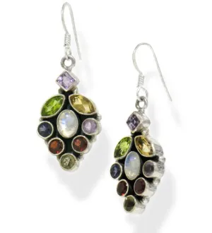 Garnet Peridot Multi-Gemstone Sterling Silver Earrings