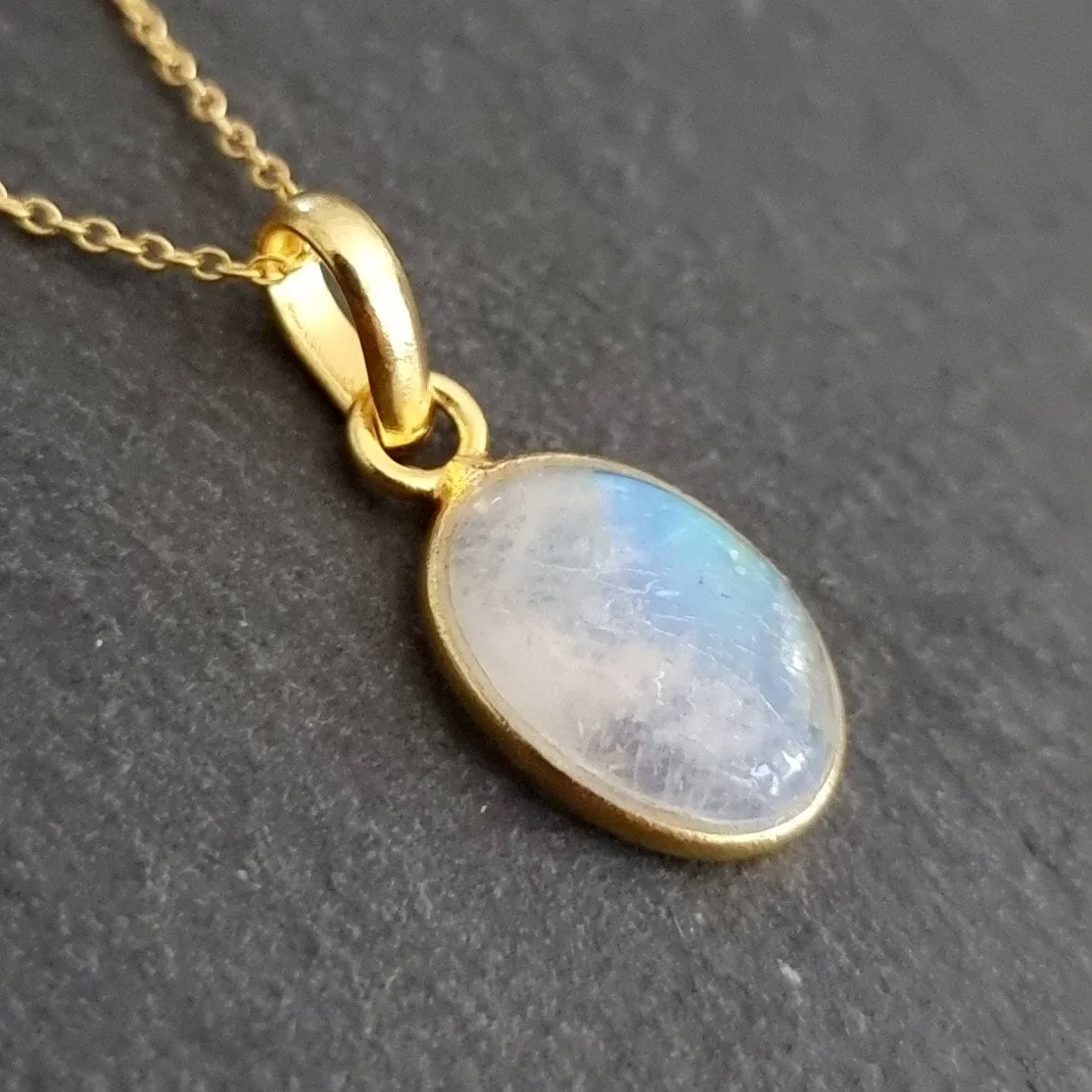 Gold Plated 925 Silver Oval Moonstone Earrings, E93M