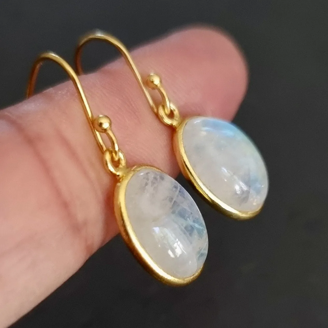Gold Plated 925 Silver Oval Moonstone Earrings, E93M
