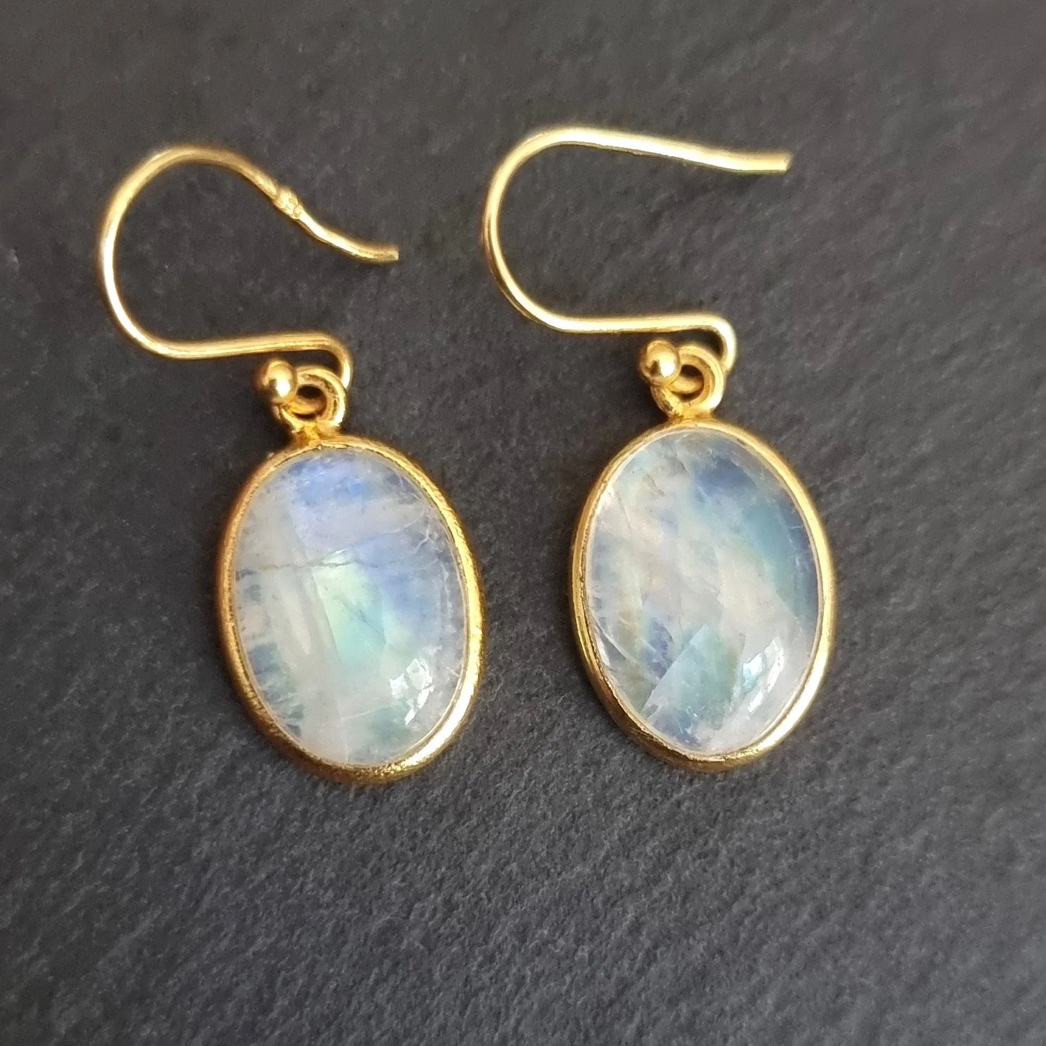 Gold Plated 925 Silver Oval Moonstone Earrings, E93M
