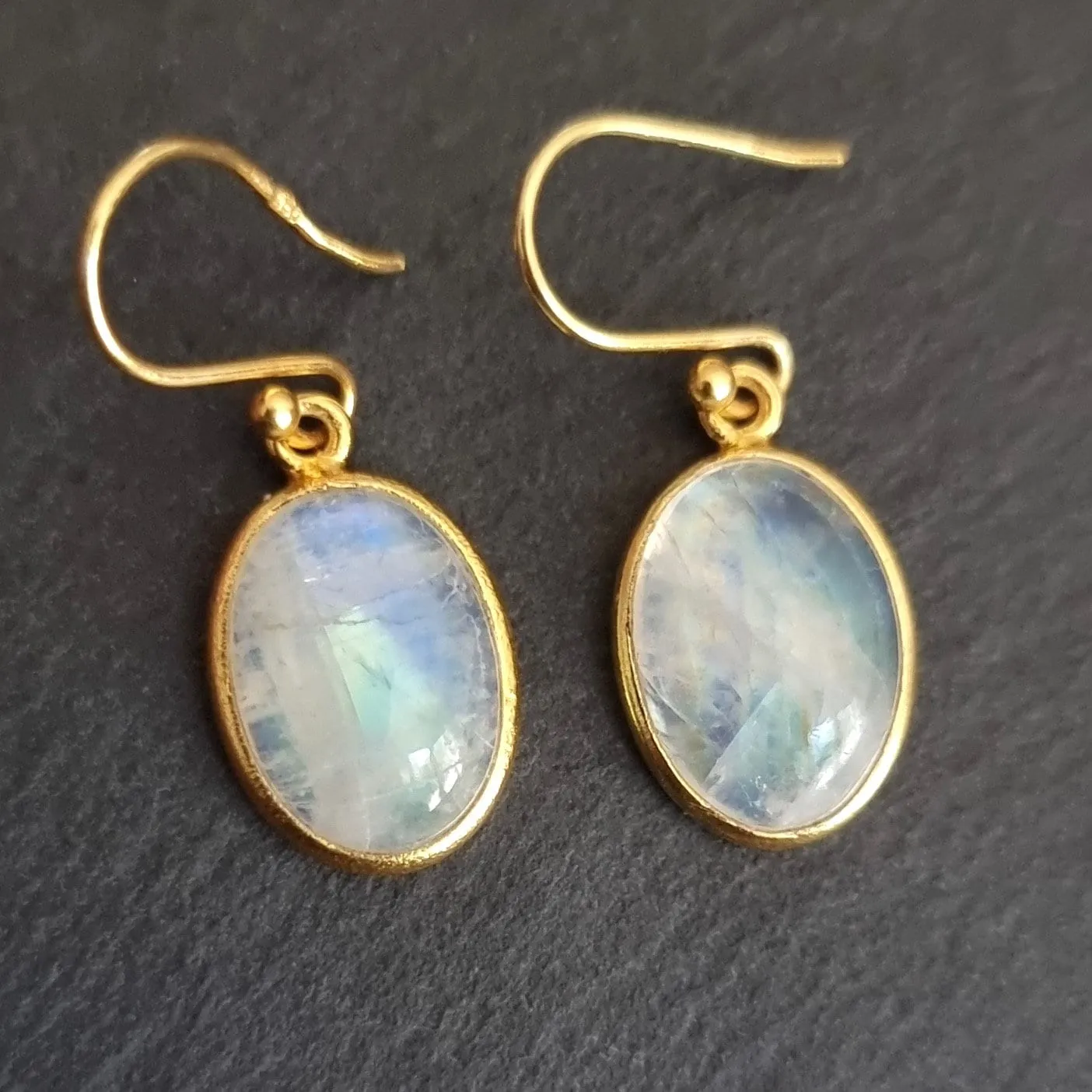 Gold Plated 925 Silver Oval Moonstone Earrings, E93M