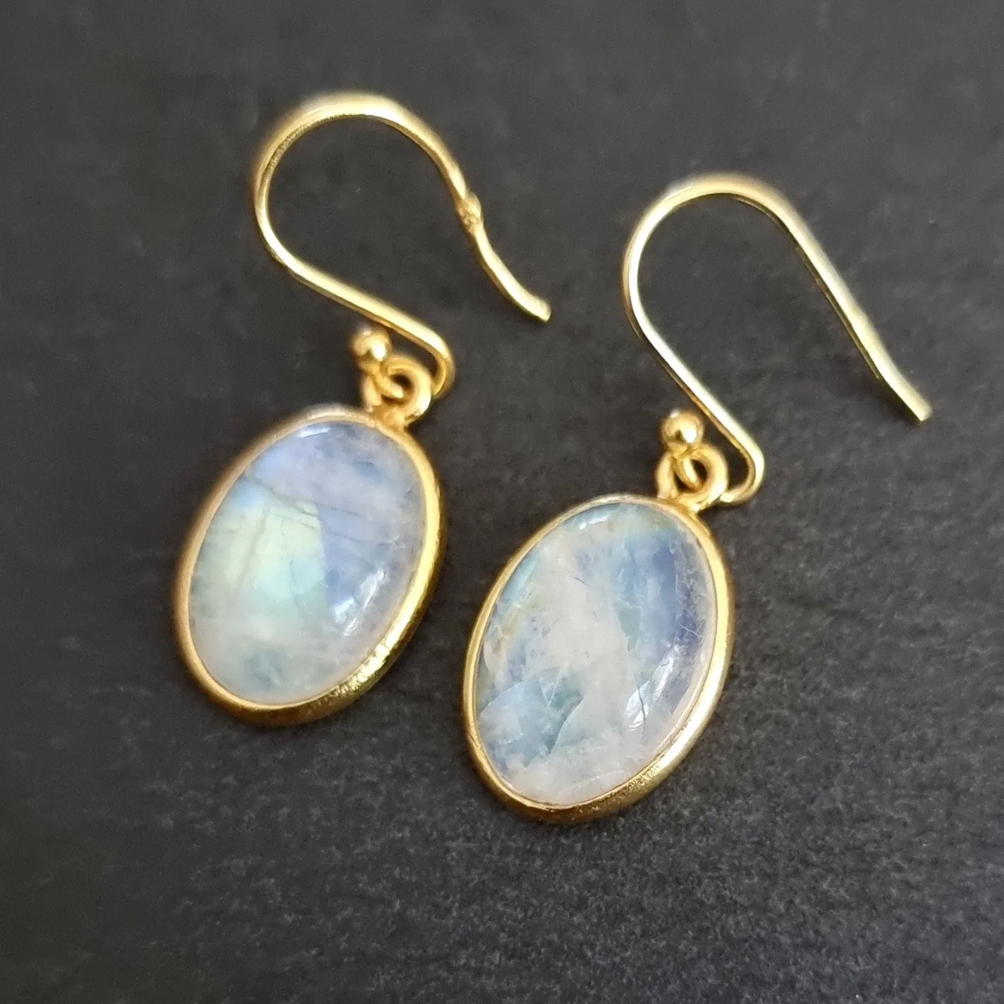 Gold Plated 925 Silver Oval Moonstone Earrings, E93M