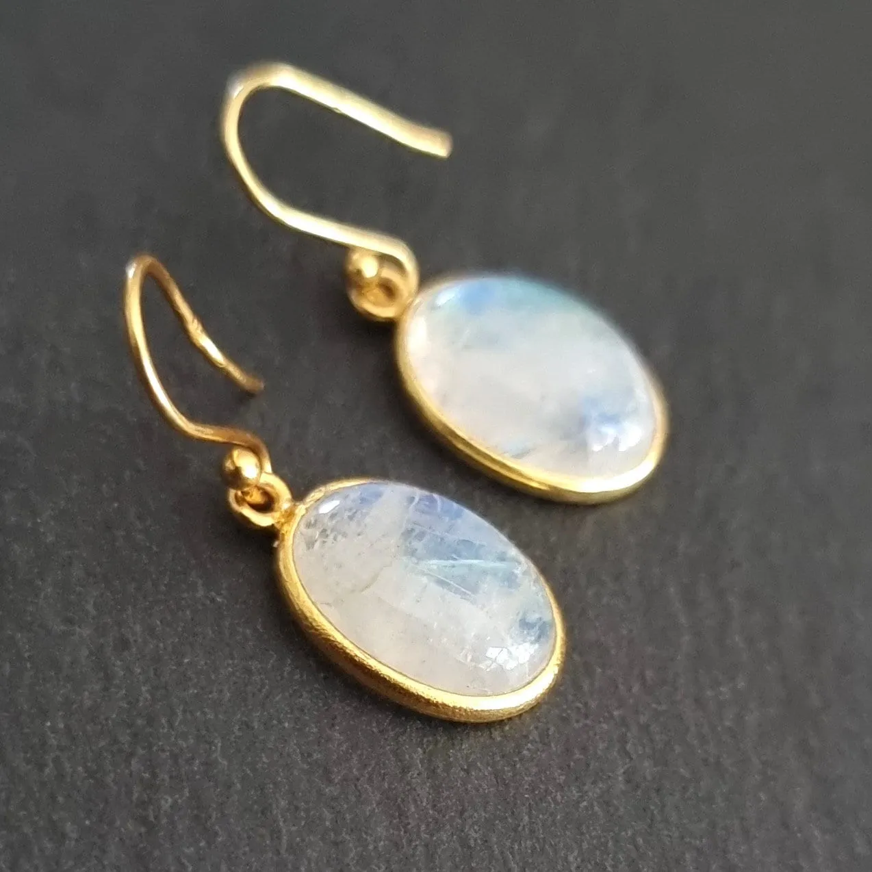 Gold Plated 925 Silver Oval Moonstone Earrings, E93M