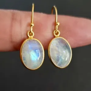 Gold Plated 925 Silver Oval Moonstone Earrings, E93M