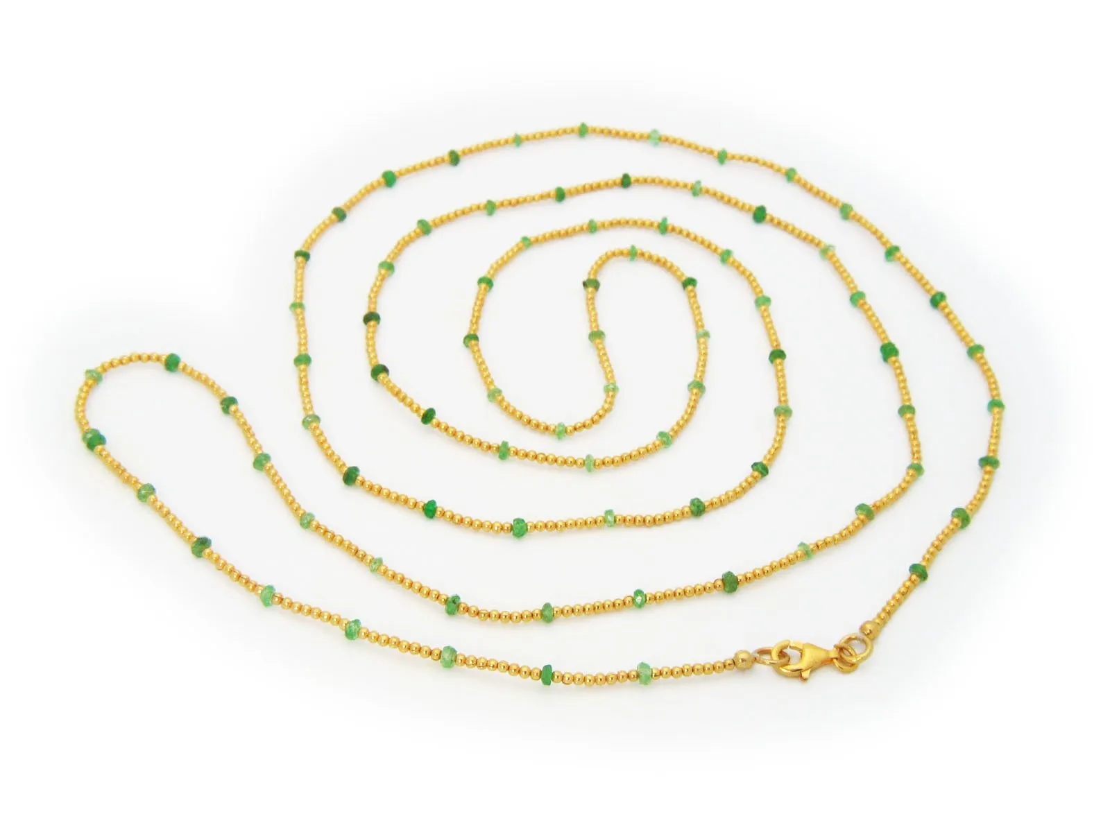 Gold Plated Silver Beads & Jade Necklace, 42"