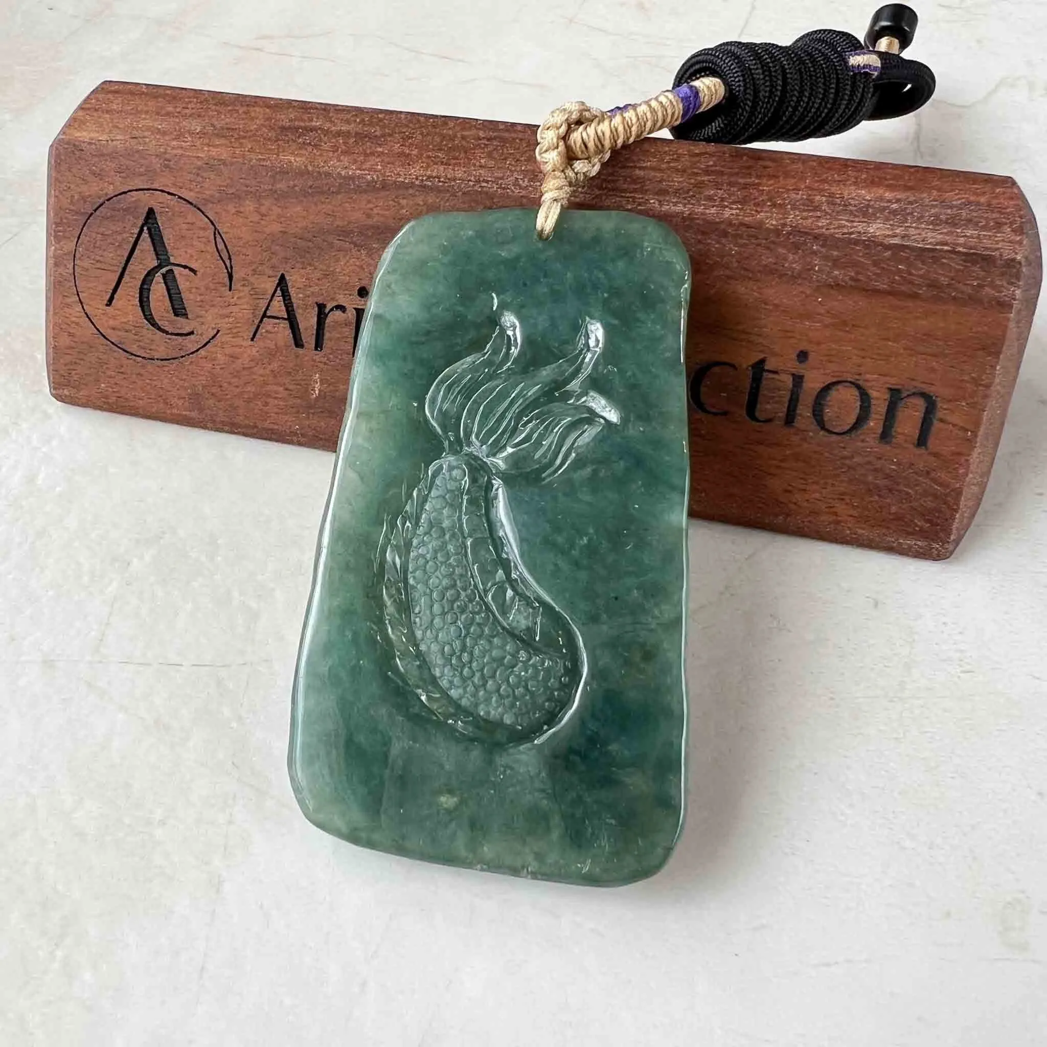 Green Jadeite Jade Dragon Chinese Zodiac Hand Carved Pendant Necklace, YJ-1222-0098069