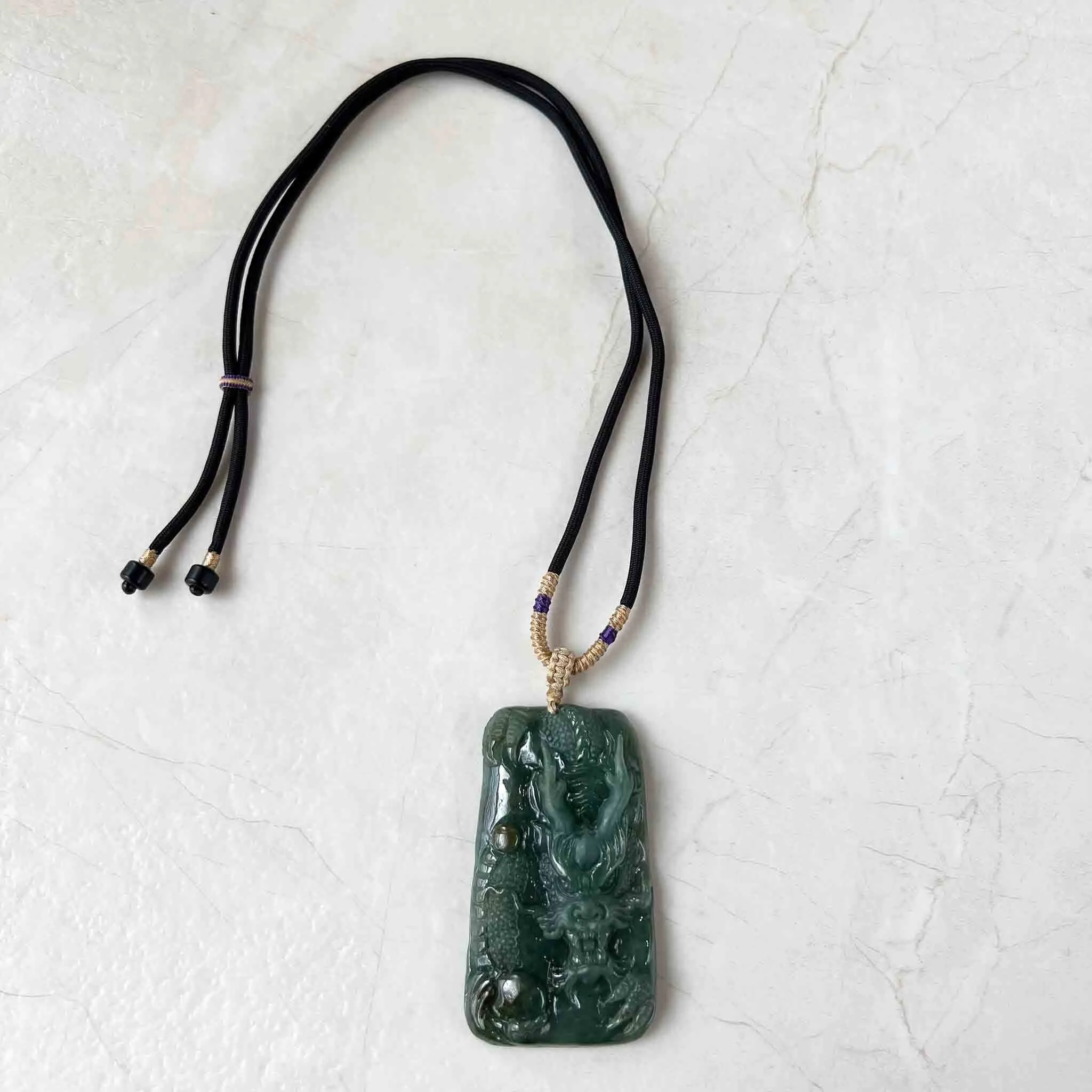 Green Jadeite Jade Dragon Chinese Zodiac Hand Carved Pendant Necklace, YJ-1222-0098069