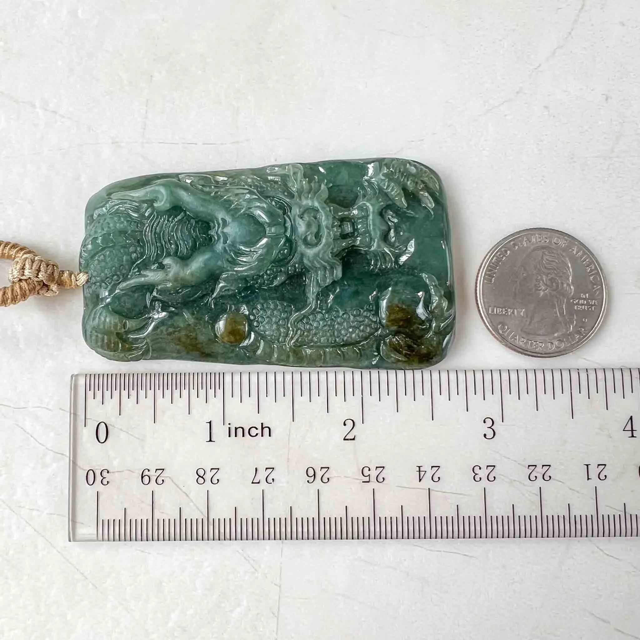 Green Jadeite Jade Dragon Chinese Zodiac Hand Carved Pendant Necklace, YJ-1222-0098069