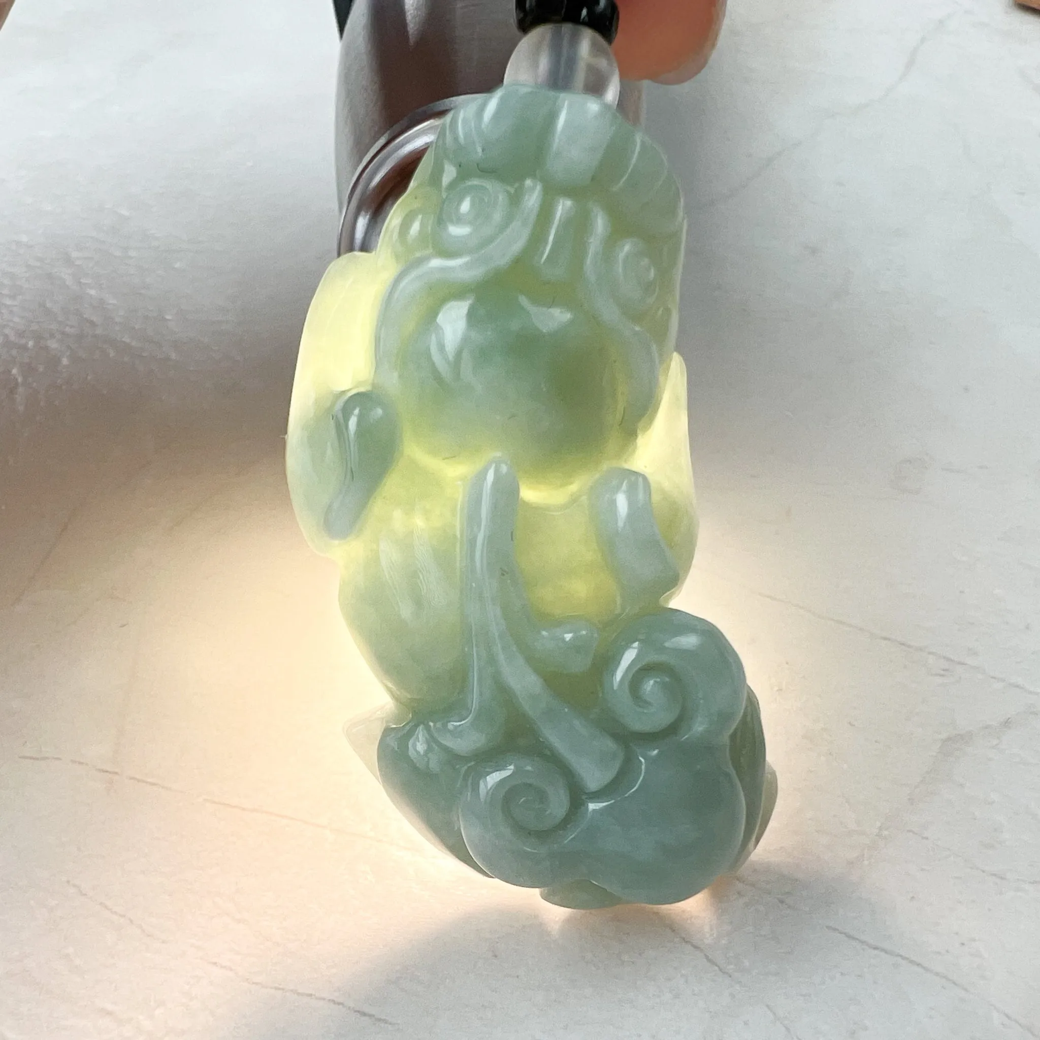 Green Jadeite Jade Dragon Pixiu Pi Xiu, 貔貅, Dragon Chinese Carved Pendant, YJ-1221-0268500