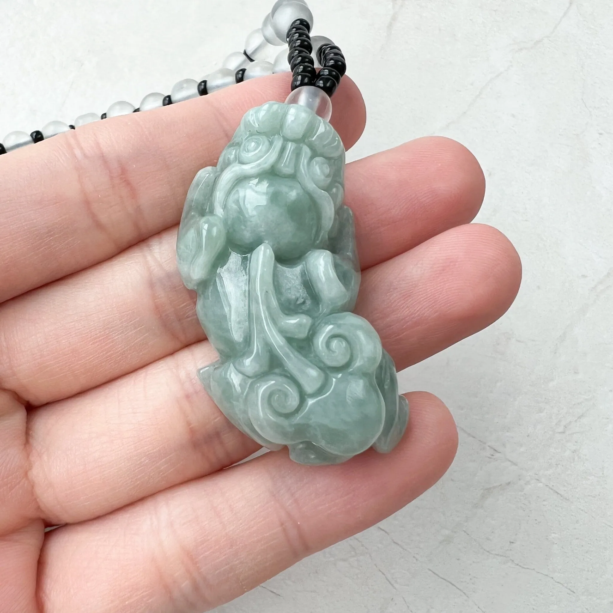 Green Jadeite Jade Dragon Pixiu Pi Xiu, 貔貅, Dragon Chinese Carved Pendant, YJ-1221-0268500